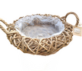 Pflanzschale Pflanzkorb XL natürliches Rattan grey Ø 50cm rund Henkel
