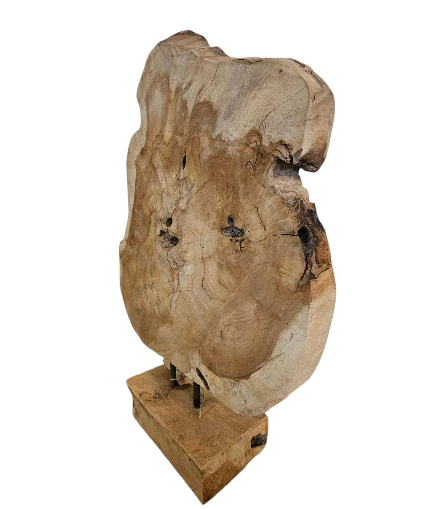 Naturholz Skulptur auf Sockel | Baumscheibe Deko Unikat | Höhe 55cm | Rustikale Wohnaccessoires | BK TrendDesign