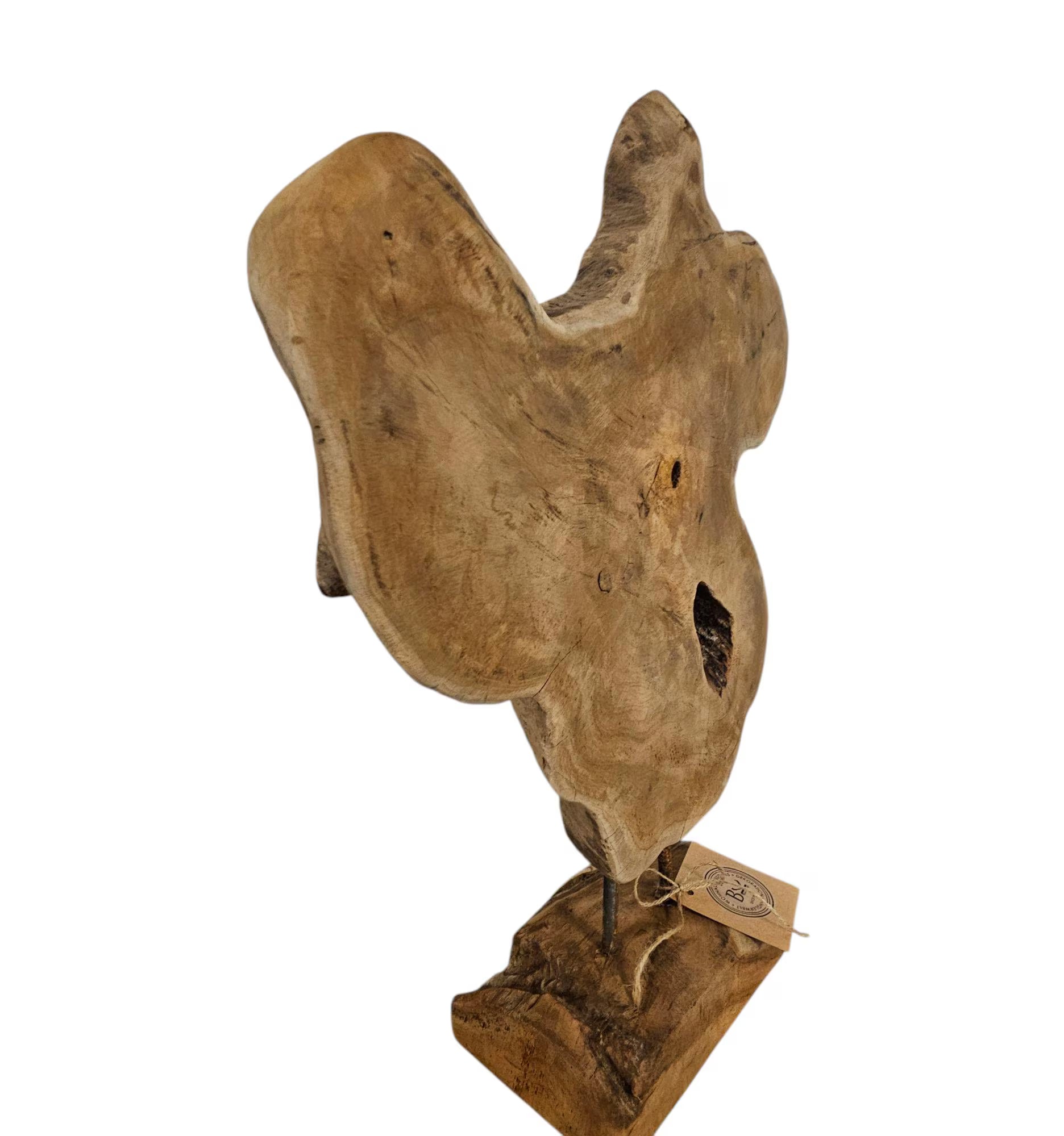 Baumscheibe Holz Deko Unikat | Natur Skulptur auf Holzsockel | Höhe 52cm | Rustikale & Skandinavische Wohn Deko | BK TrendDesign