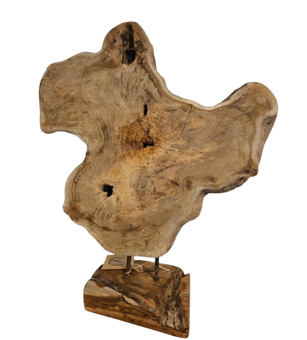 Baumscheibe Holz Deko Unikat | Natur Skulptur auf Holzsockel | Höhe 52cm | Rustikale & Skandinavische Wohn Deko | BK TrendDesign