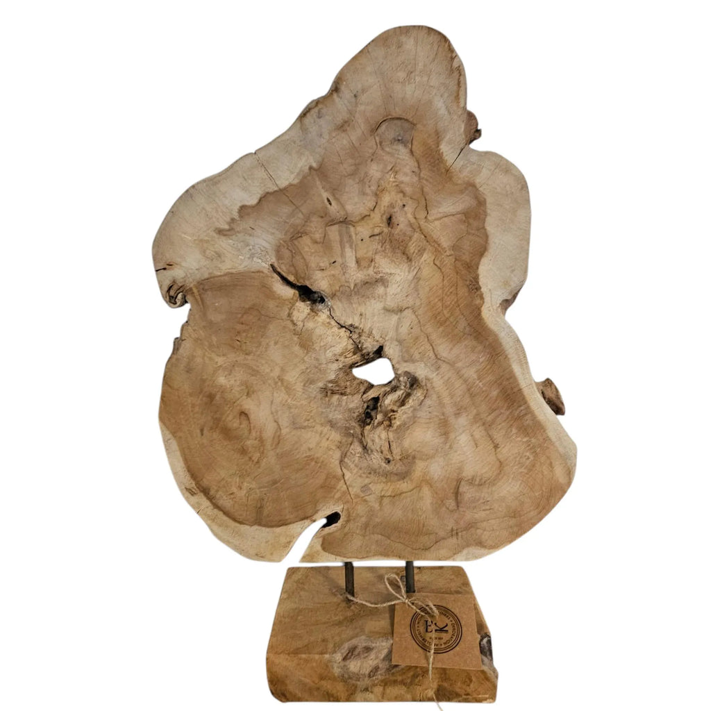 Naturholz Skulptur auf Sockel | Baumscheibe Deko Unikat | Höhe 55cm | Rustikale Wohnaccessoires | BK TrendDesign