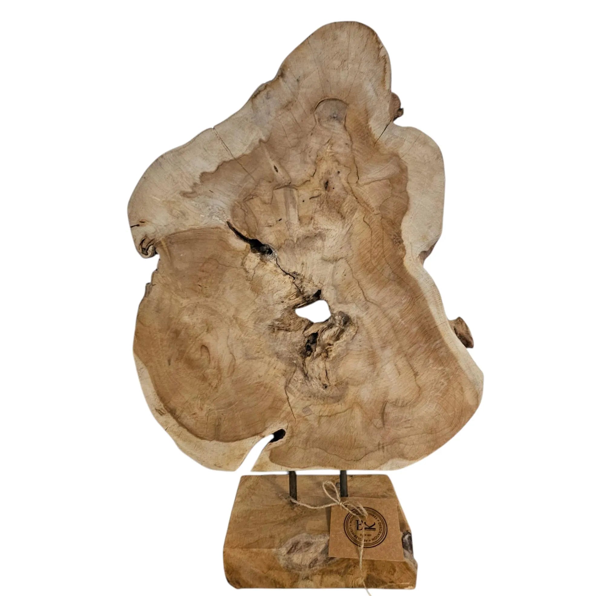 Naturholz Skulptur auf Sockel | Baumscheibe Deko Unikat | Höhe 55cm | Rustikale Wohnaccessoires | BK TrendDesign