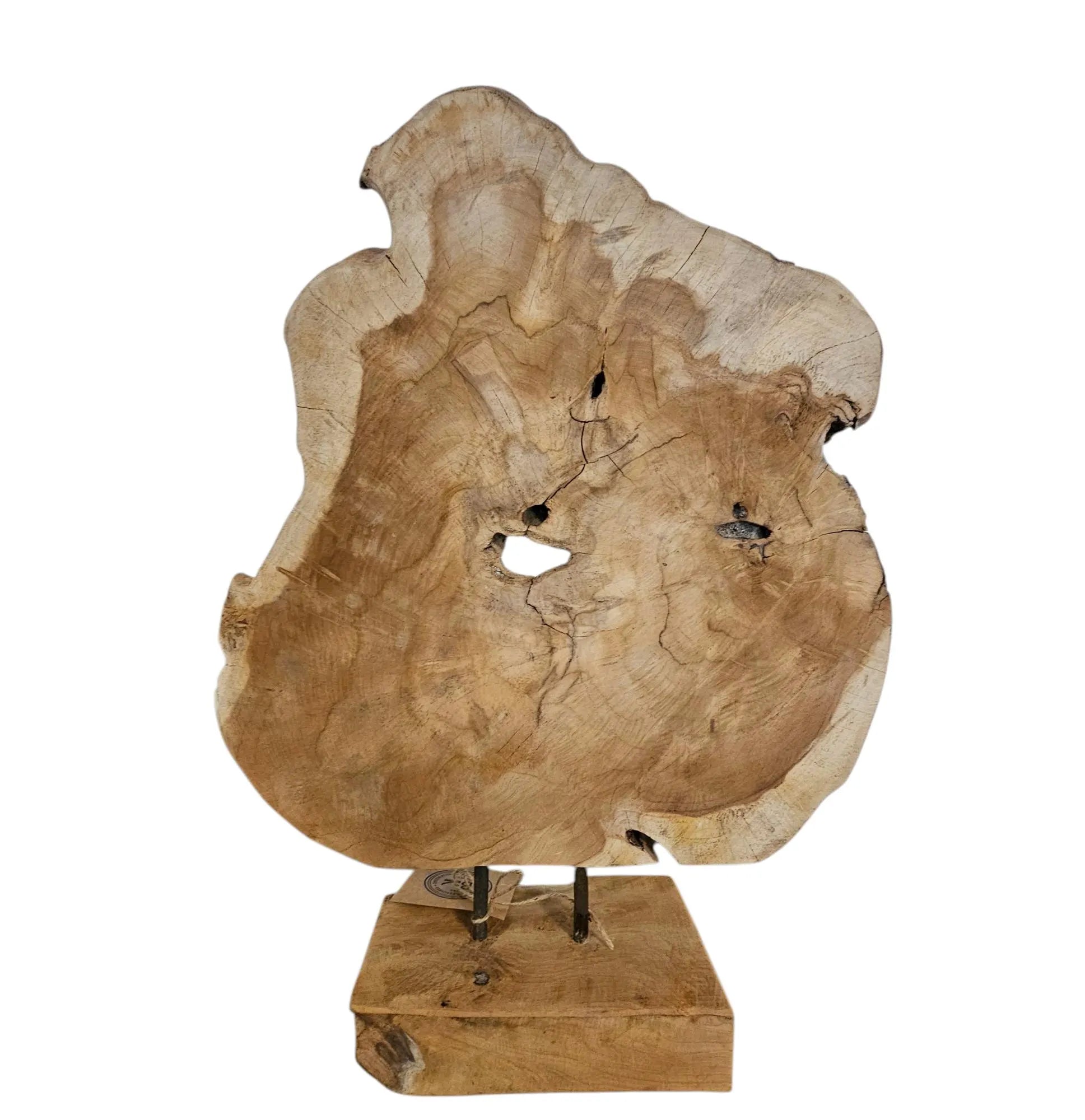 Naturholz Skulptur auf Sockel | Baumscheibe Deko Unikat | Höhe 55cm | Rustikale Wohnaccessoires | BK TrendDesign