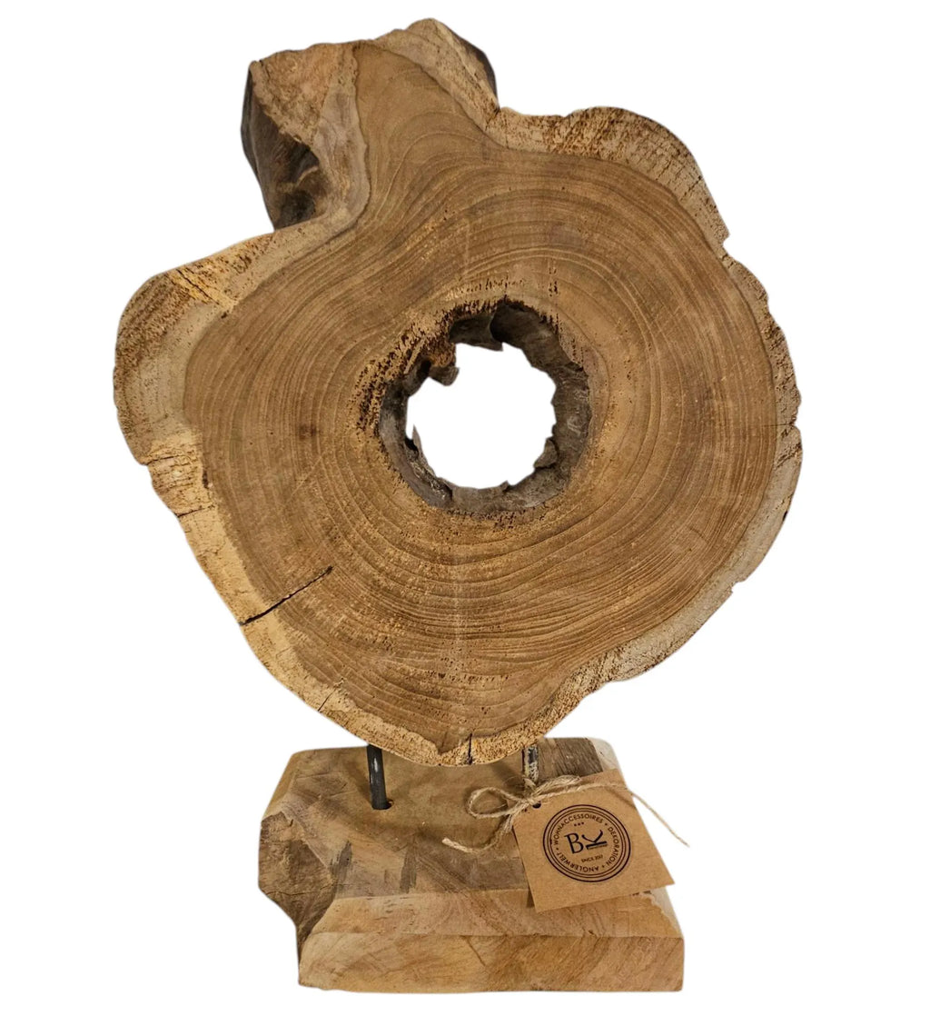 Naturholz Baumscheibe Skulptur | Holz Deko Unikat | Höhe 45cm | Rustikal & Skandinavisch | BK TrendDesign