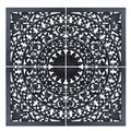 Schwarzes Wandpaneel 120x120 cm | 4-teiliges Ornament Set Wandbild MDF | Boho Ethno Wanddeko | Große Wandkunst Wohnzimmer Schlafzimmer