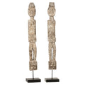 EthnoWood Holzskulpturen Duo 54 cm – Handgefertigte Unikat Figuren auf Sockel – Boho, Landhaus, Kunstobjekt, Wohnaccessoire