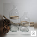 Glasvase 2er Set 3-teilig mit Holzring | Vase Glas Holz skandinavisch | Deko Vase modern minimalistisch | Vase für Gräser Trockenblumen