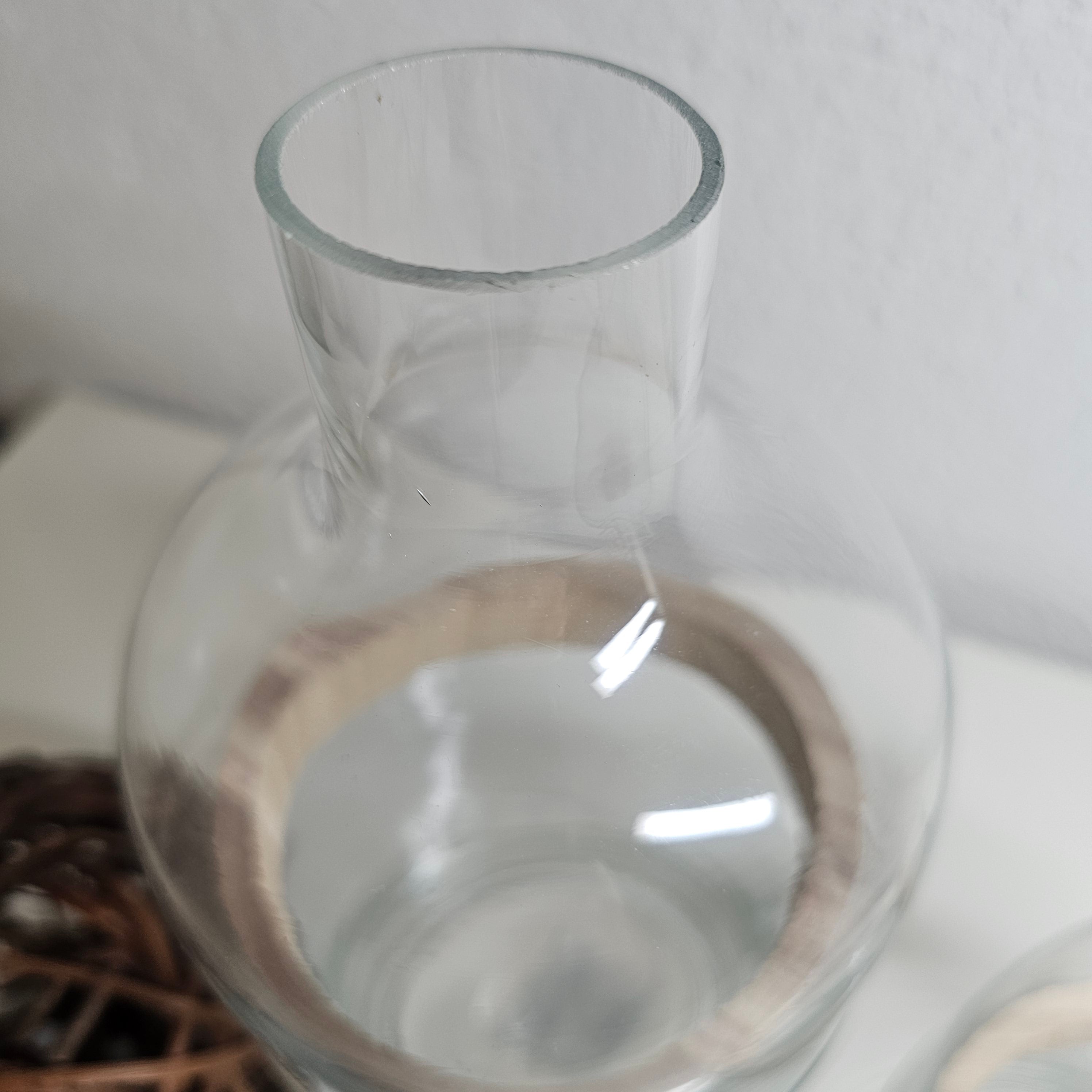 Glasvase 2er Set 3-teilig mit Holzring | Vase Glas Holz skandinavisch | Deko Vase modern minimalistisch | Vase für Gräser Trockenblumen