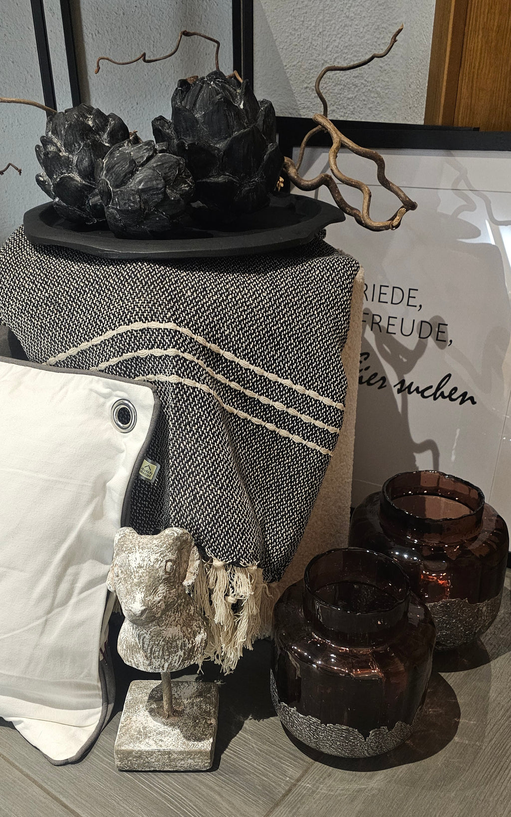 Artischocken Deko Set 3er – Mediterrane Tischdeko Landhausstil – Anthrazit Weiß Skulpturen – Vintage Home Decor Geschenkidee