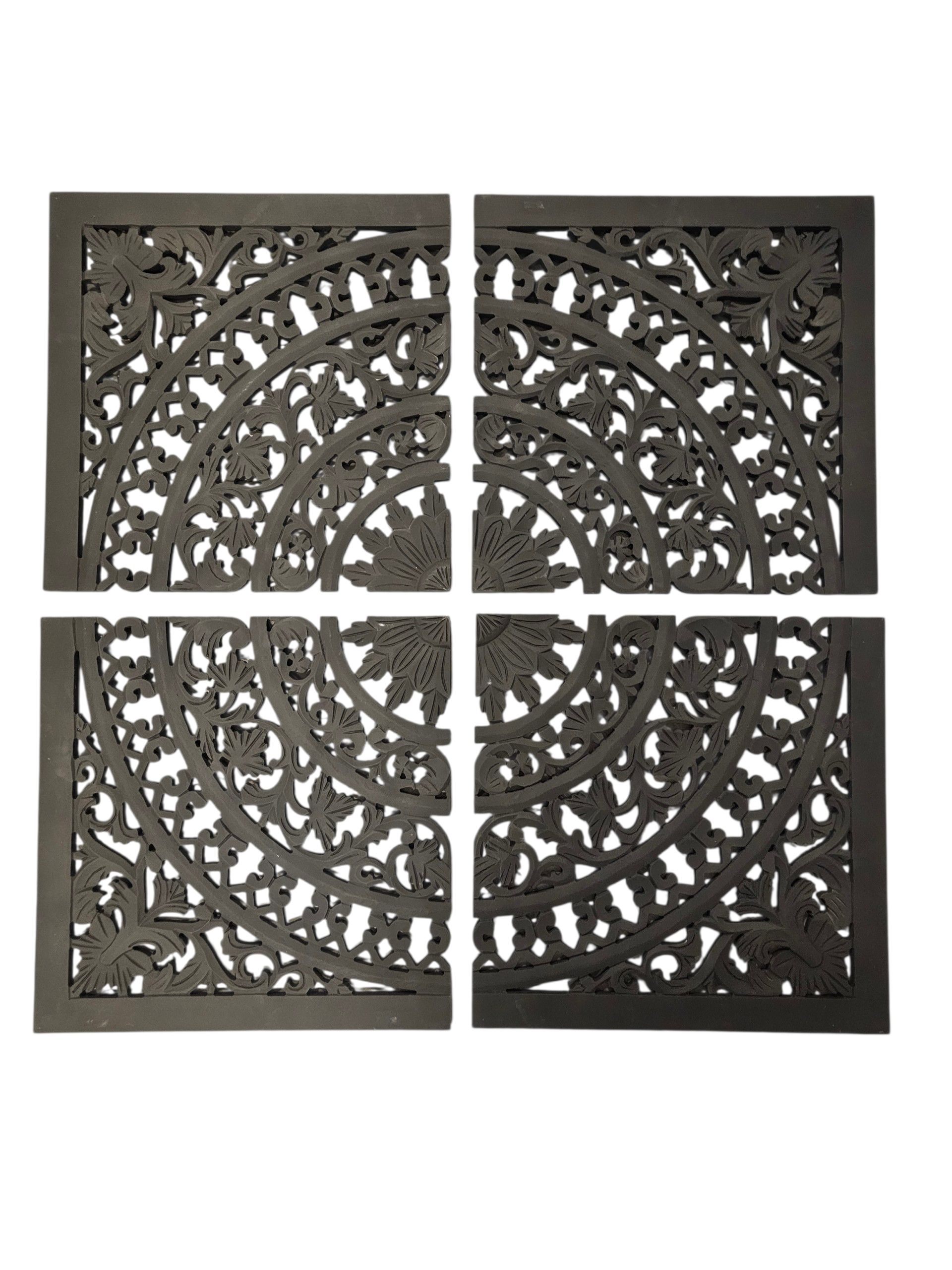 Schwarzes Wandpaneel 120x120 cm | 4-teiliges Ornament Set Wandbild MDF | Boho Ethno Wanddeko | Große Wandkunst Wohnzimmer Schlafzimmer