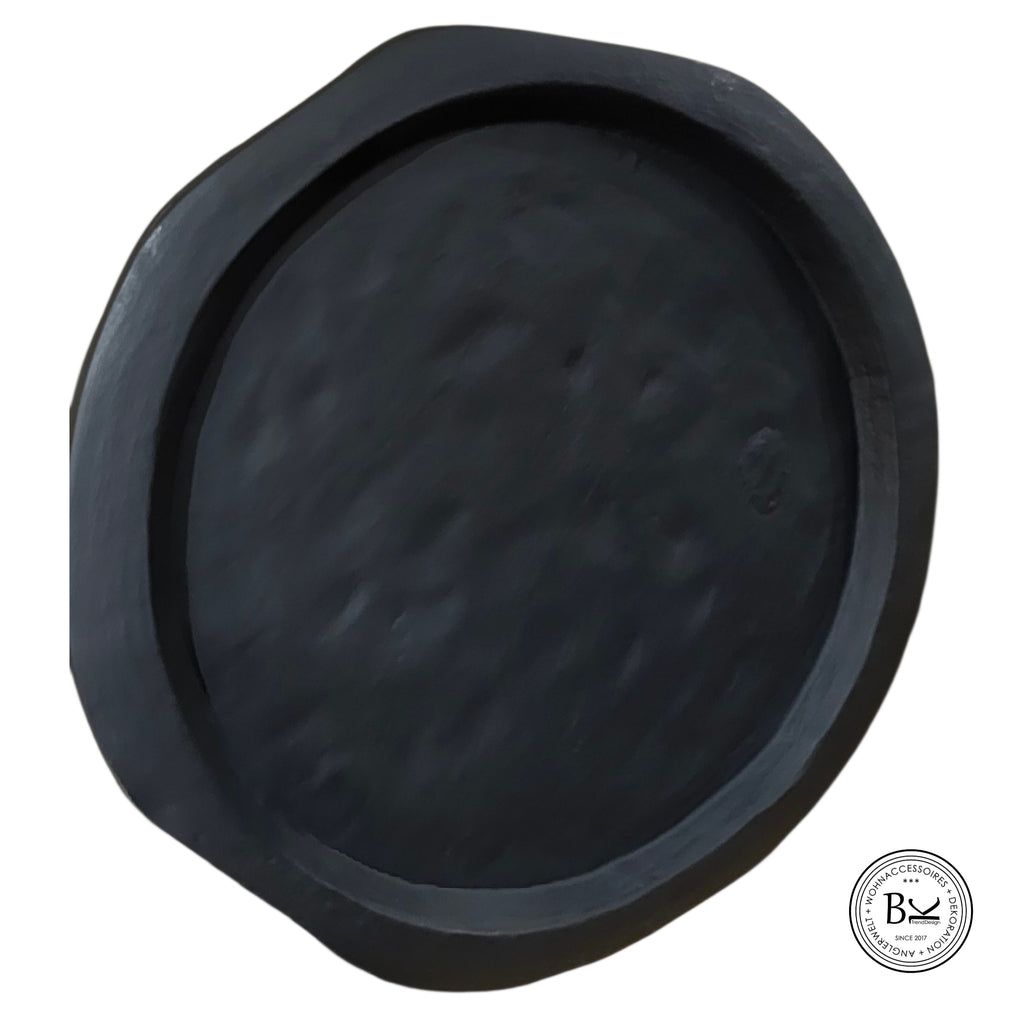 Dekoratives Metall Tablett Schwarz 35 cm – Flacher Teller, Organische Form, Modernes Dekotablett, Minimalistische Wohn Deko, Industrial Stil