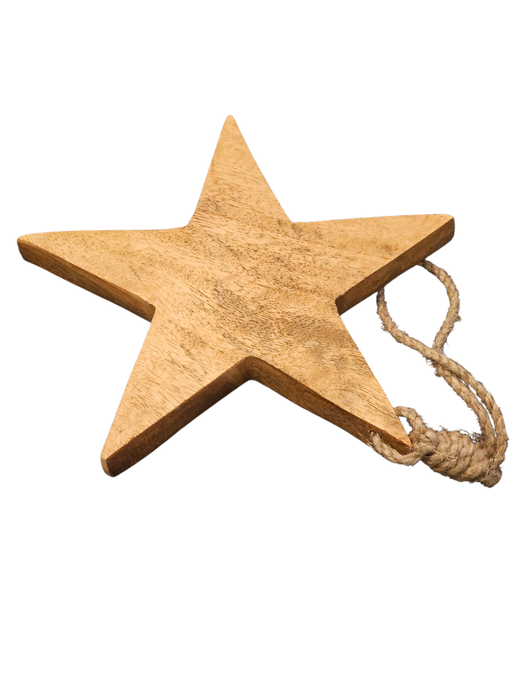 Rustikaler Sternanhänger aus Mangoholz – Holz Stern Deko mit Juteband – Boho Skandi Natur Anhänger 19 cm