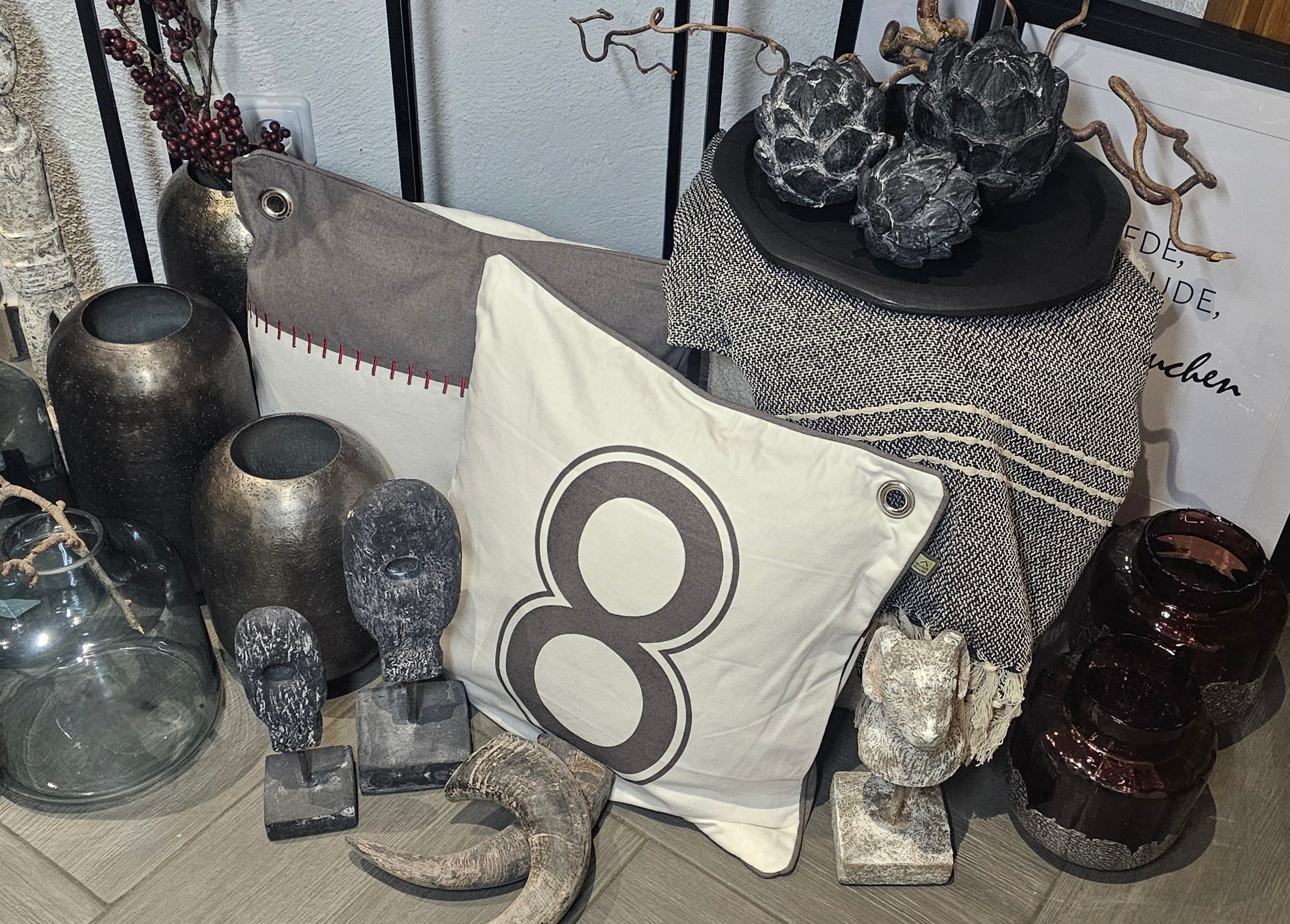 Artischocken Deko Set 3er – Mediterrane Tischdeko Landhausstil – Anthrazit Weiß Skulpturen – Vintage Home Decor Geschenkidee