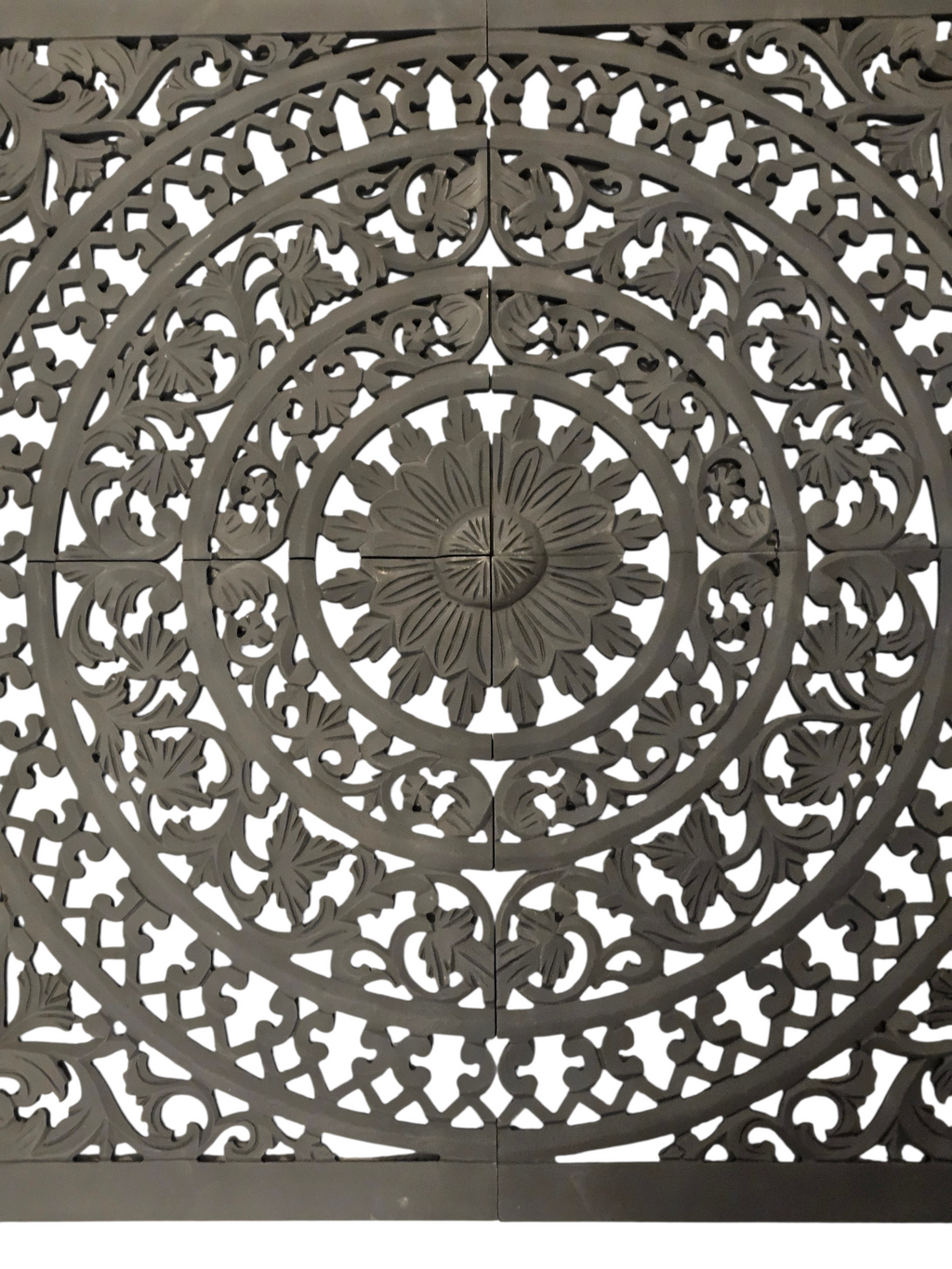 Schwarzes Wandpaneel 120x120 cm | 4-teiliges Ornament Set Wandbild MDF | Boho Ethno Wanddeko | Große Wandkunst Wohnzimmer Schlafzimmer