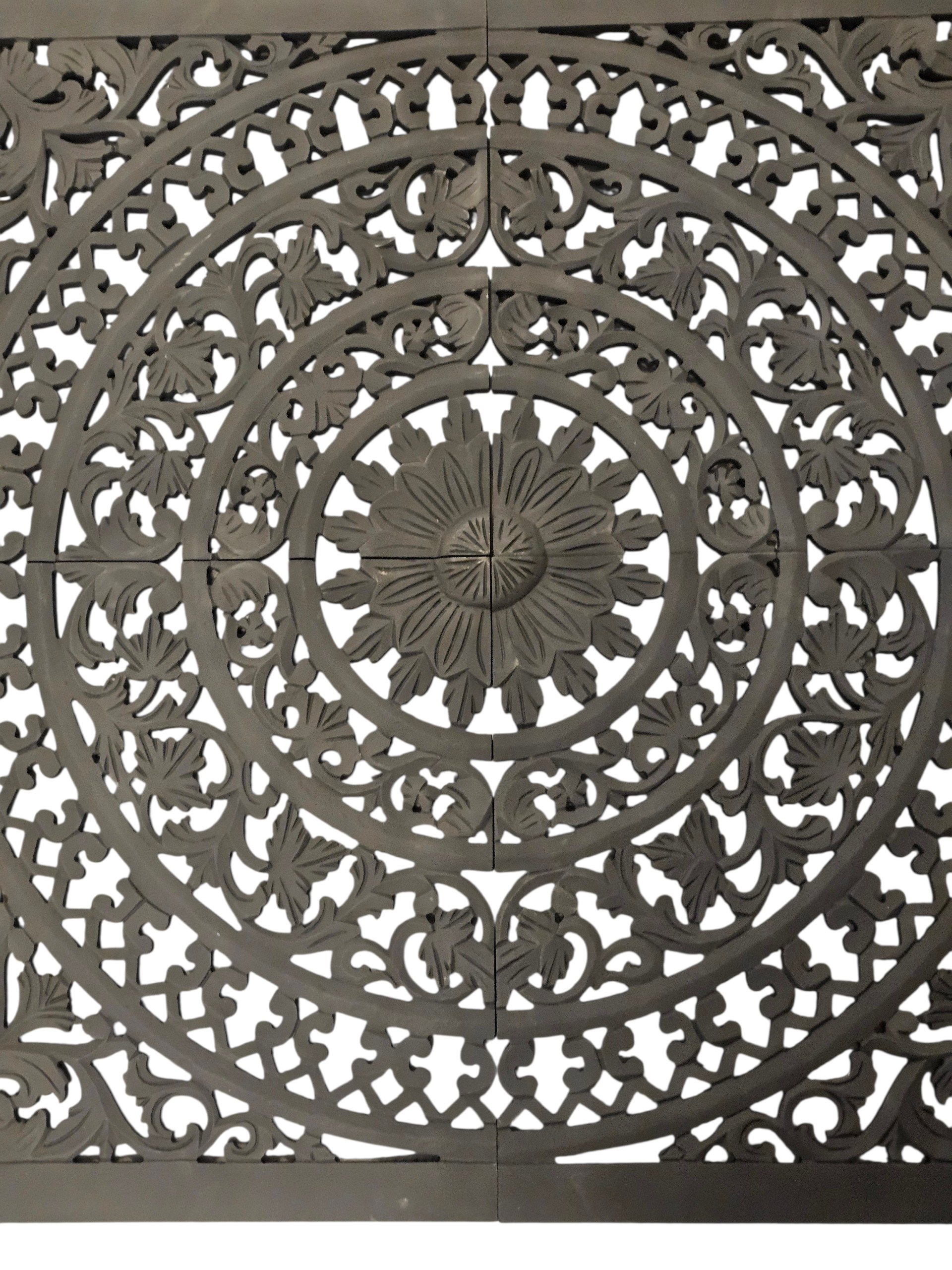 Schwarzes Wandpaneel 120x120 cm | 4-teiliges Ornament Set Wandbild MDF | Boho Ethno Wanddeko | Große Wandkunst Wohnzimmer Schlafzimmer
