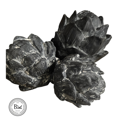 Artischocken Deko Set 3er – Mediterrane Tischdeko Landhausstil – Anthrazit Weiß Skulpturen – Vintage Home Decor Geschenkidee