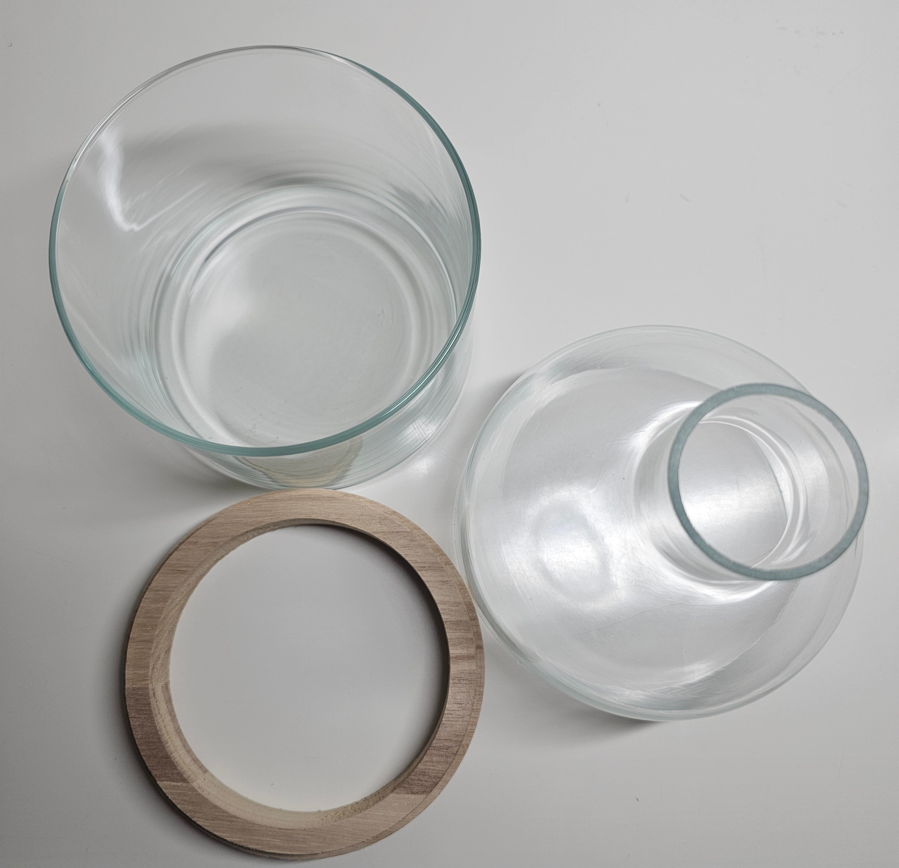 Glasvase 2er Set 3-teilig mit Holzring | Vase Glas Holz skandinavisch | Deko Vase modern minimalistisch | Vase für Gräser Trockenblumen