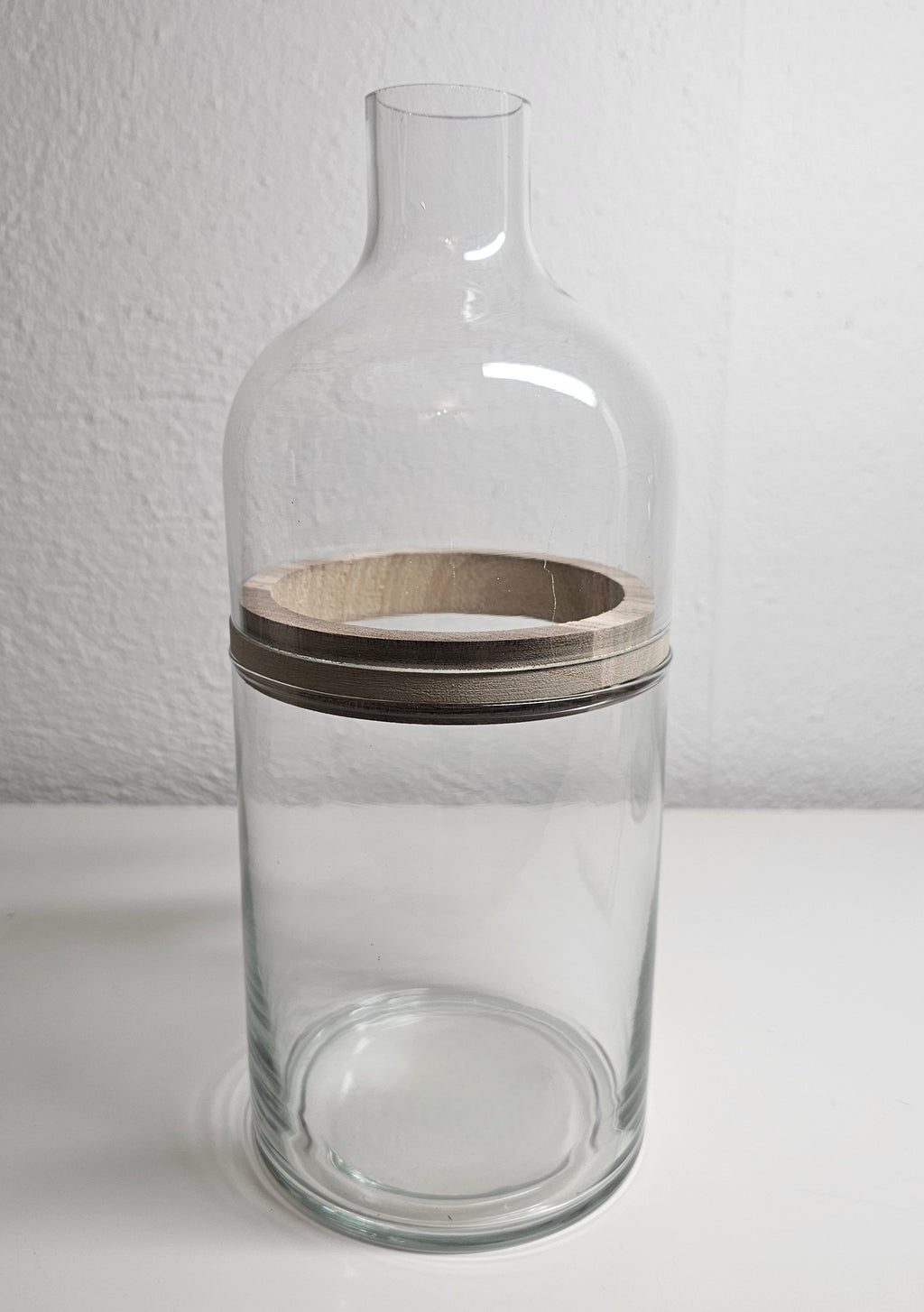 Glasvase 2er Set 3-teilig mit Holzring | Vase Glas Holz skandinavisch | Deko Vase modern minimalistisch | Vase für Gräser Trockenblumen