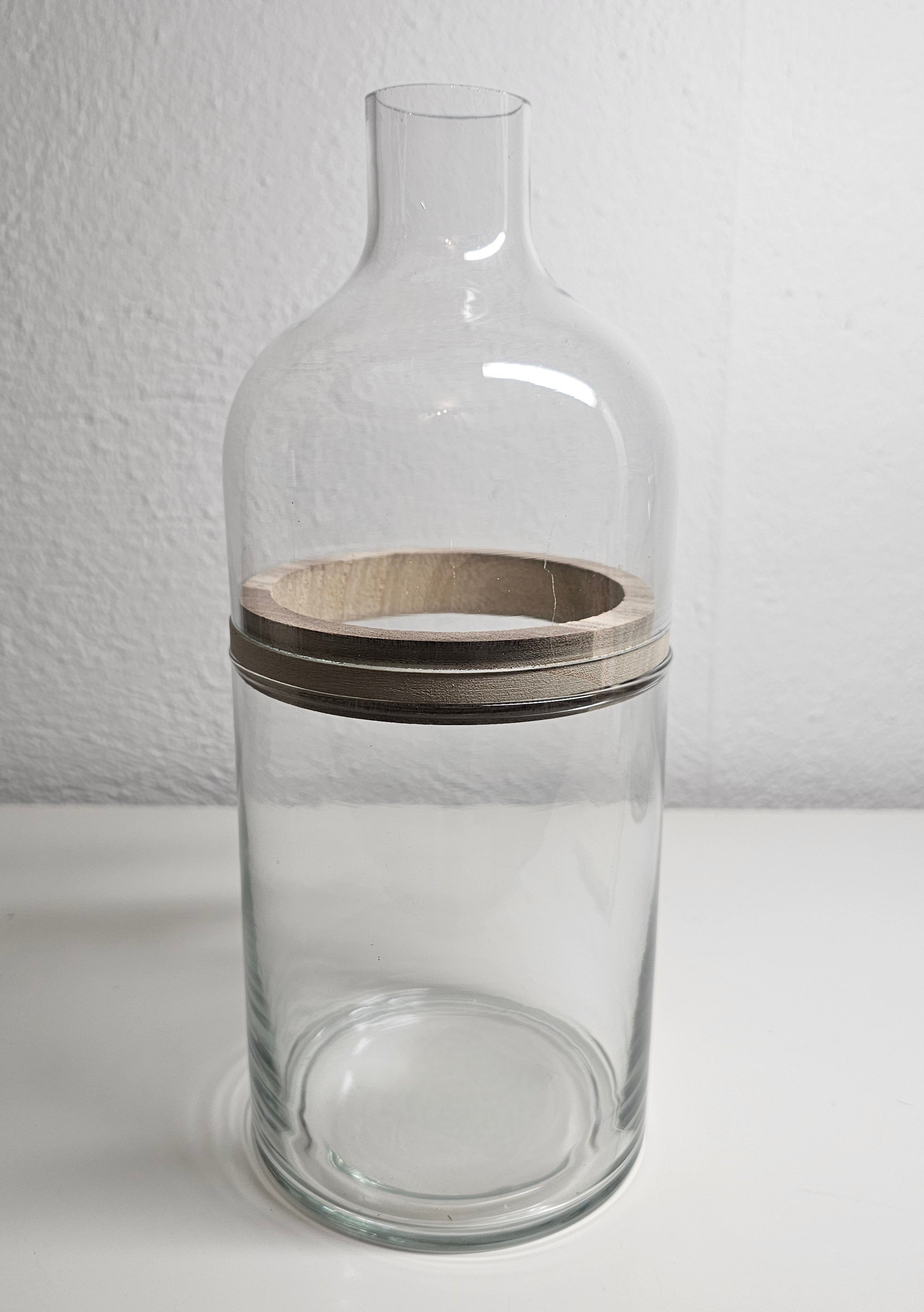 Glasvase 2er Set 3-teilig mit Holzring | Vase Glas Holz skandinavisch | Deko Vase modern minimalistisch | Vase für Gräser Trockenblumen