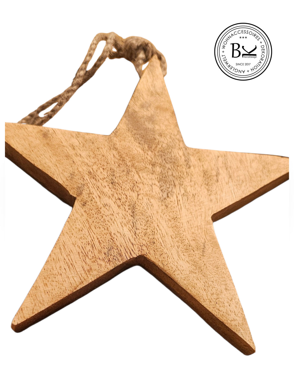 Rustikaler Sternanhänger aus Mangoholz – Holz Stern Deko mit Juteband – Boho Skandi Natur Anhänger 19 cm