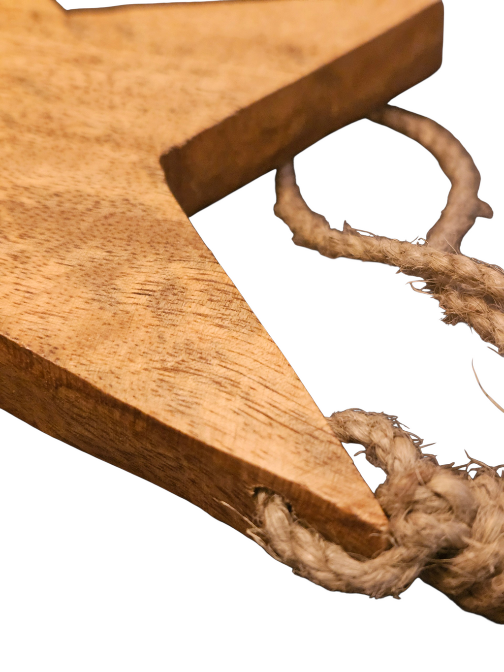 Rustikaler Sternanhänger aus Mangoholz – Holz Stern Deko mit Juteband – Boho Skandi Natur Anhänger 19 cm