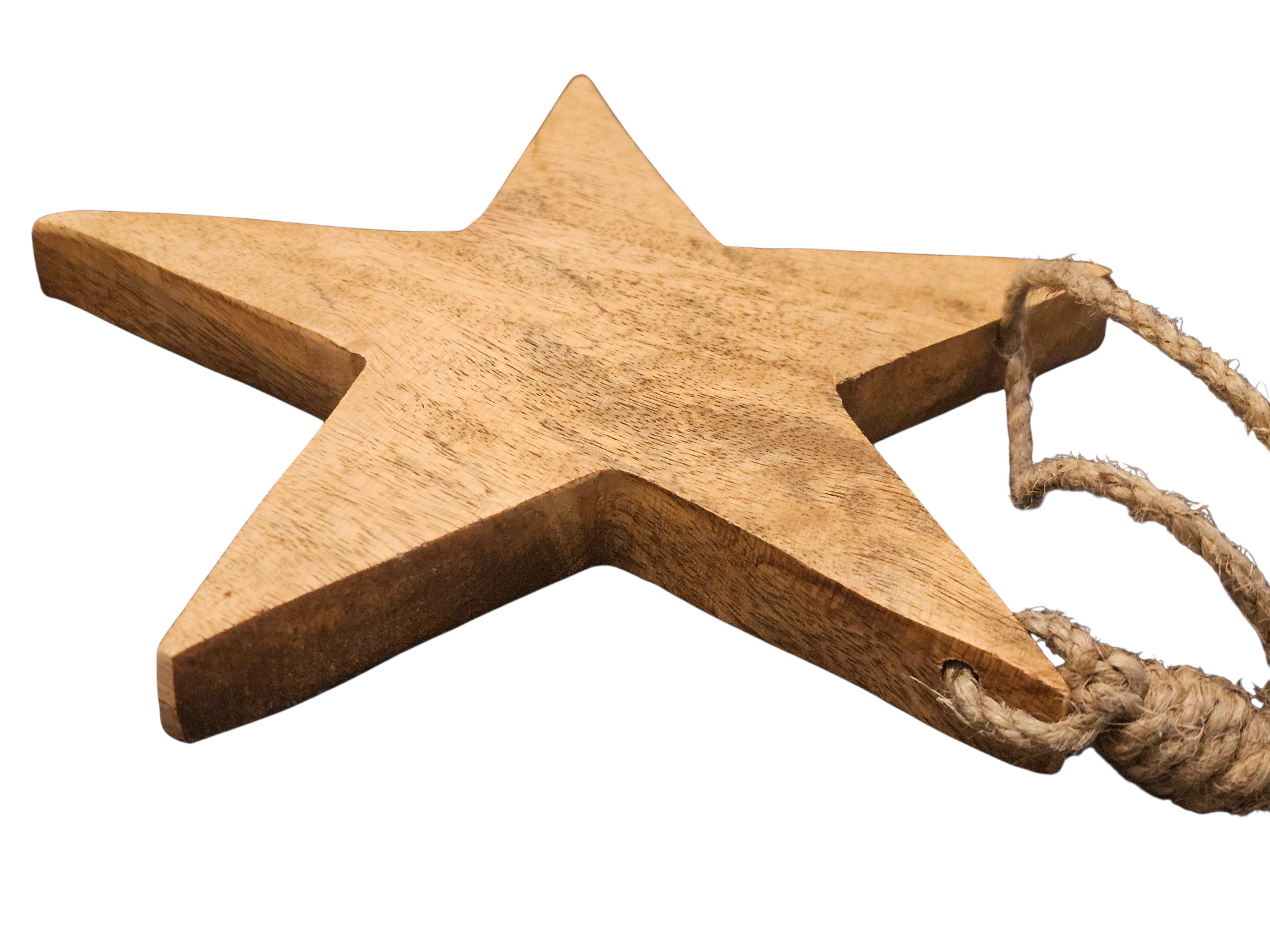 Rustikaler Sternanhänger aus Mangoholz – Holz Stern Deko mit Juteband – Boho Skandi Natur Anhänger 19 cm
