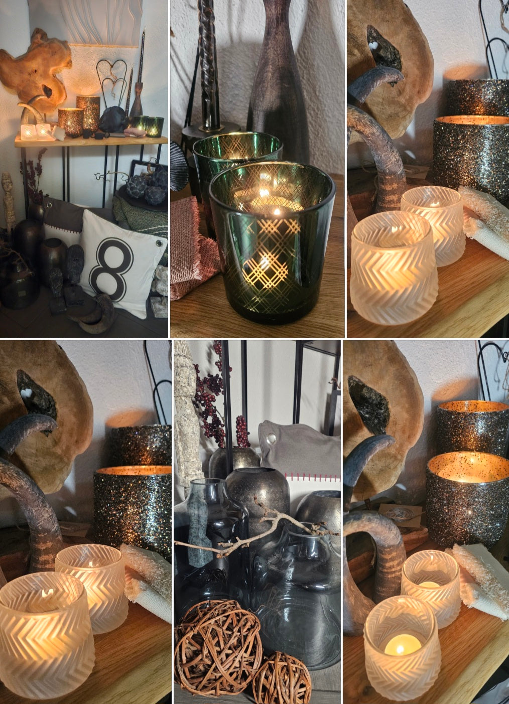 Windlicht Set aus Glas in Tannengrün mit Rautenmuster – stilvolle Teelichthalter für gemütliche Deko | Countryfield