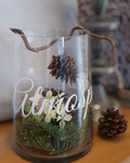 Blumenvase Glasvase Landhaus Vintage Shabby Schriftzug "Atmospheres"