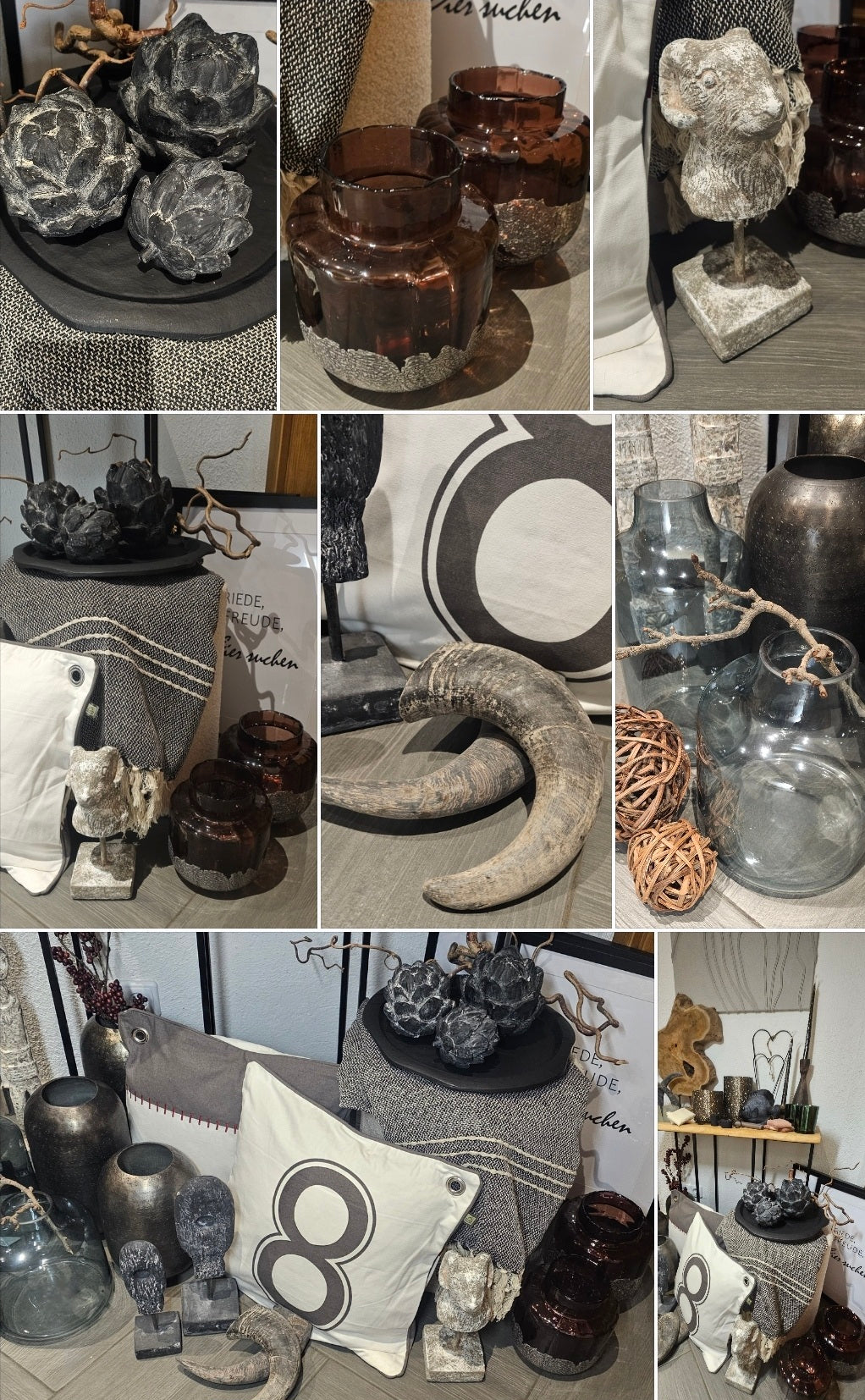 Artischocken Deko Set 3er – Mediterrane Tischdeko Landhausstil – Anthrazit Weiß Skulpturen – Vintage Home Decor Geschenkidee